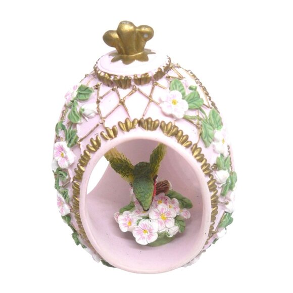 Vintage Pink Ceramic Egg with 3D Hummingbird & Floral Accents Figurine 4.25 in - Picture 4 of 4